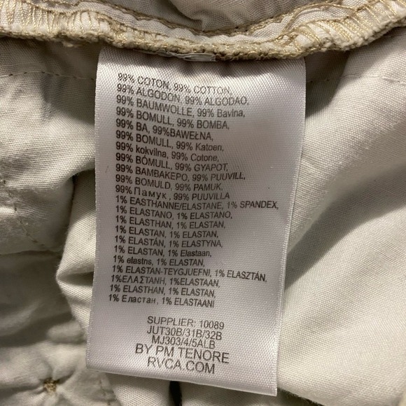 RVCA Men's Size 29 All Time Chino Pants Khaki Straight Fit Cotton Blend - Picture 7 of 8